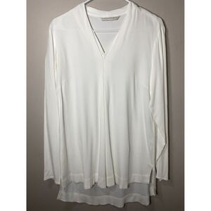 Max Volmary White V-Neck High-Low Tunic Blouse Long Sleeve Viscose Top US‎ 6